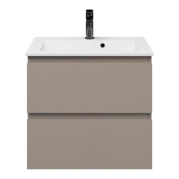 Renesse badmeubel 60 cm taupe met keramische Compact wastafel wit glans