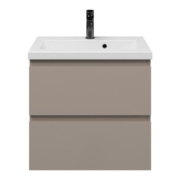 Renesse badmeubel 60 cm taupe met keramische Dishoek wastafel wit mat, 1 kraangat