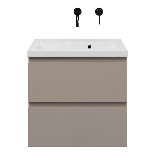 Renesse badmeubel 60 cm taupe met keramische Dishoek wastafel wit mat, zonder kraangat