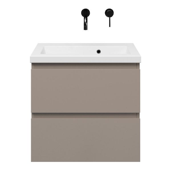 Renesse badmeubel 60 cm taupe met keramische Dishoek wastafel wit glans, zonder kraangat