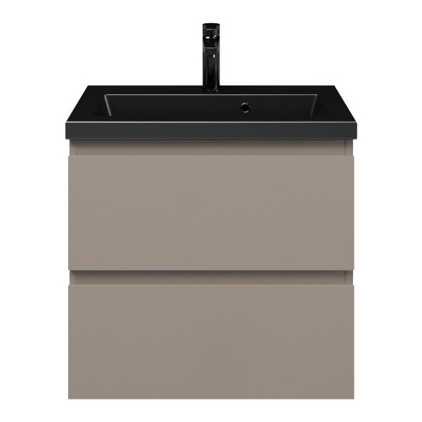 Renesse badmeubel 60 cm taupe met keramische Dishoek wastafel zwart mat, 1 kraangat