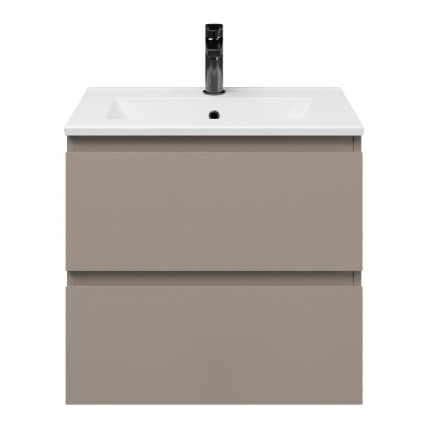 Renesse badmeubel 60 cm taupe met keramische Huisduinen wastafel wit glans