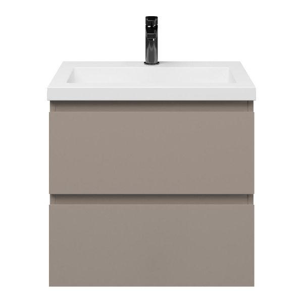 Renesse badmeubel 60 cm taupe met polystone Cadzand wastafel wit glans, 1 kraangat