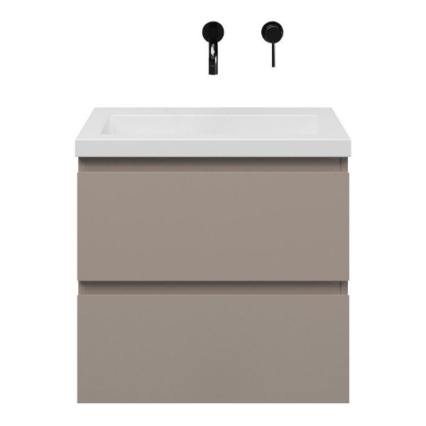 Renesse badmeubel 60 cm taupe met polystone Cadzand wastafel wit mat, zonder kraangat