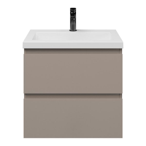 Renesse badmeubel 60 cm taupe met polystone Cadzand wastafel wit mat, 1 kraangat, zonder overloop