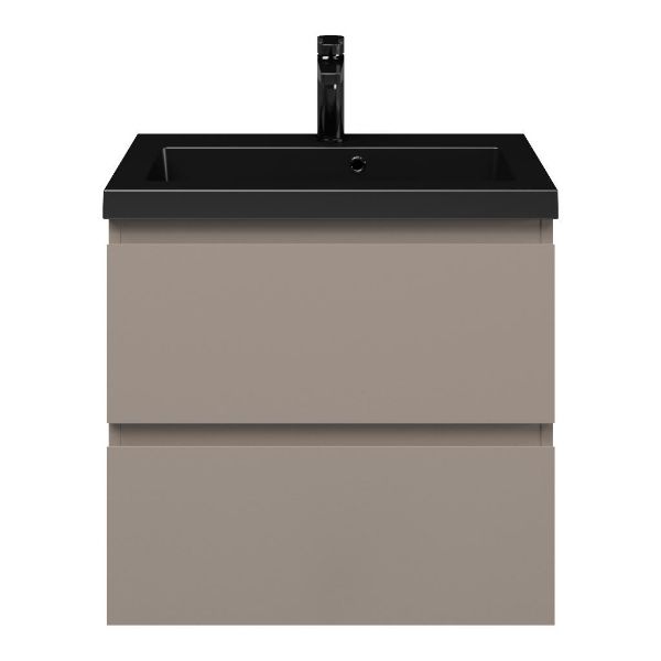 Renesse badmeubel 60 cm taupe met polystone Cadzand wastafel zwart mat
