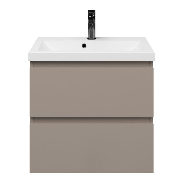 Renesse badmeubel 60 cm taupe met polystone Scharendijke wastafel wit glans