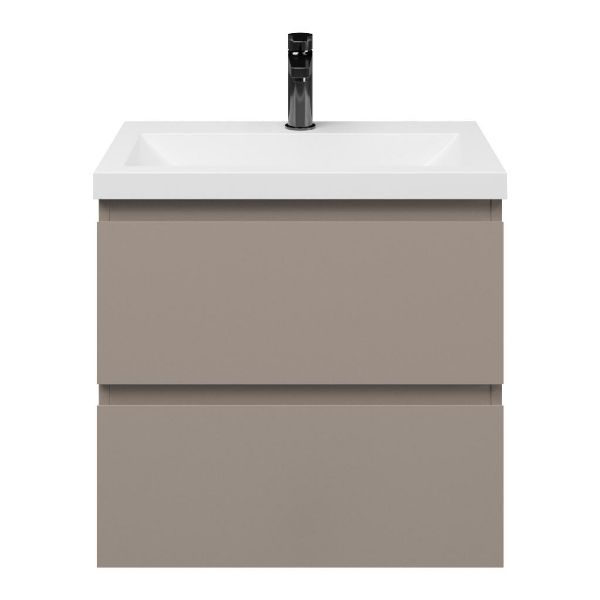 Renesse badmeubel 60 cm taupe met polystone Scharendijke wastafel wit glans