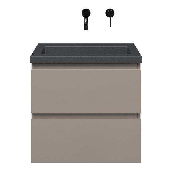 Renesse badmeubel 60 cm taupe met quartz Cadzand-Q wastafel grijs mat, zonder kraangat