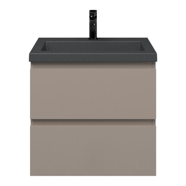 Renesse badmeubel 60 cm taupe met quartz Cadzand-Q wastafel grijs mat, 1 kraangat