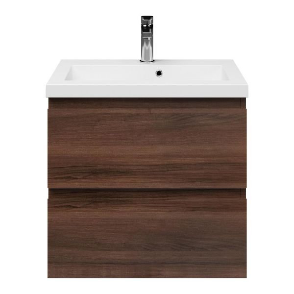 Renesse badmeubel 60 cm walnoot met polystone Cadzand wastafel wit glans, 1 kraangat