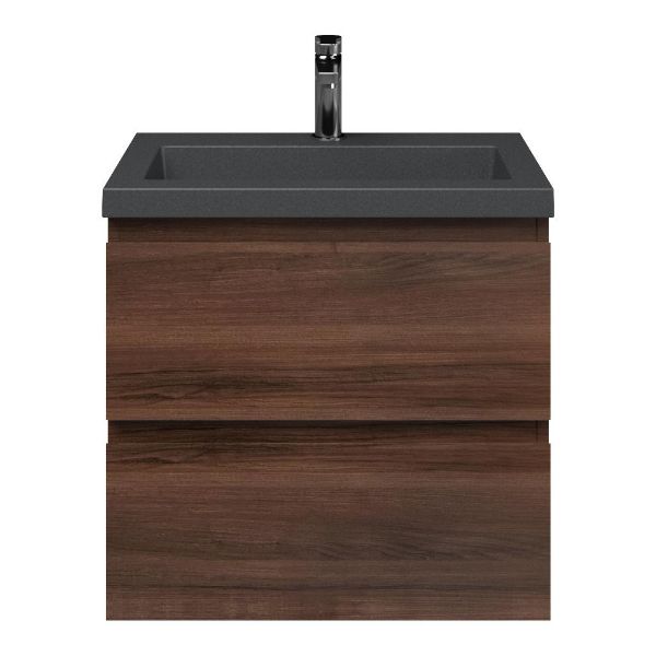 Renesse badmeubel 60 cm walnoot met quartz Cadzand-Q wastafel grijs mat, 1 kraangat