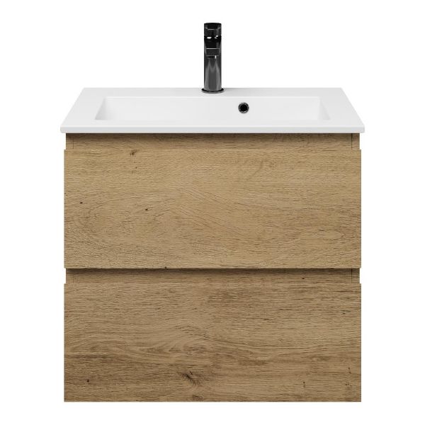 Renesse badmeubel 60 cm warm eiken met keramische Compact wastafel wit glans