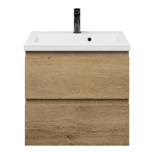 Renesse badmeubel 60 cm warm eiken met keramische Dishoek wastafel wit glans, 1 kraangat