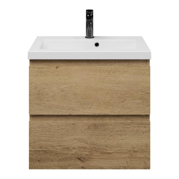 Renesse badmeubel 60 cm warm eiken met polystone Cadzand wastafel wit mat, 1 kraangat, met overloop