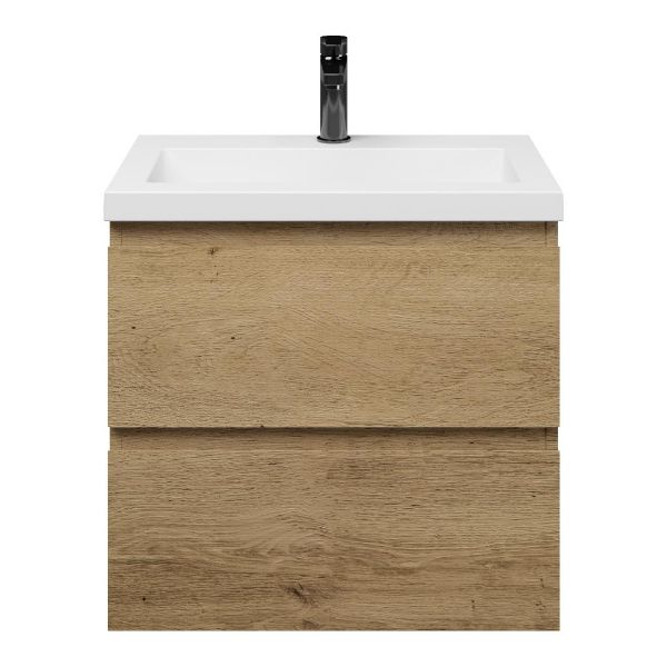 Renesse badmeubel 60 cm warm eiken met polystone Cadzand wastafel wit glans, 1 kraangat