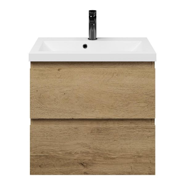 Renesse badmeubel 60 cm warm eiken met polystone Scharendijke wastafel wit glans