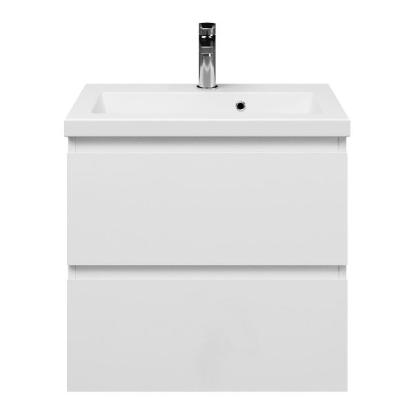 Renesse badmeubel 60 cm wit hoogglans met keramische Dishoek wastafel wit glans, 1 kraangat