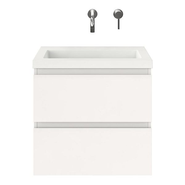 Renesse badmeubel 60 cm wit hoogglans met polystone Cadzand wastafel wit glans, zonder kraangat