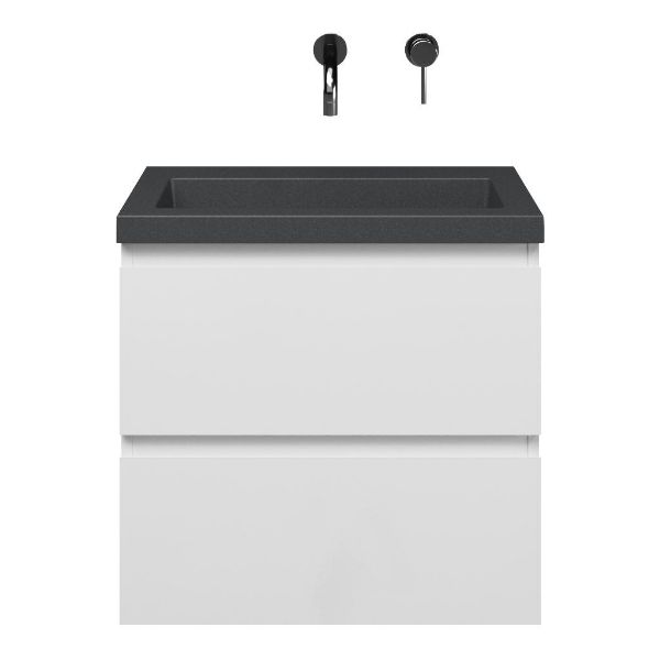 Renesse badmeubel 60 cm wit hoogglans met quartz Cadzand-Q wastafel grijs mat, zonder kraangat