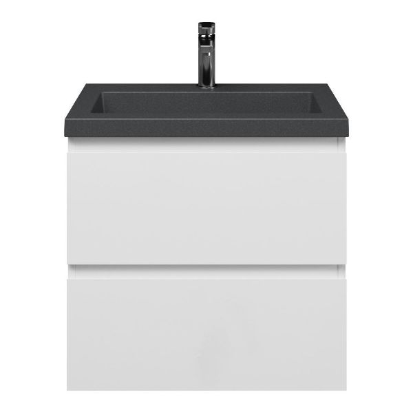 Renesse badmeubel 60 cm wit hoogglans met quartz Cadzand-Q wastafel grijs mat, 1 kraangat