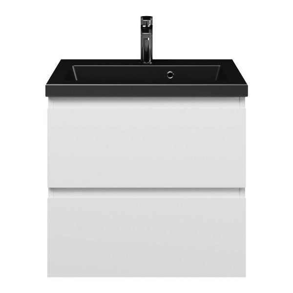 Renesse badmeubel 60 cm wit mat met keramische Dishoek wastafel zwart mat, 1 kraangat