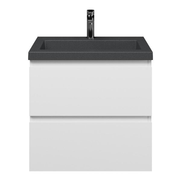 Renesse badmeubel 60 cm wit mat met quartz Cadzand-Q wastafel grijs mat, 1 kraangat