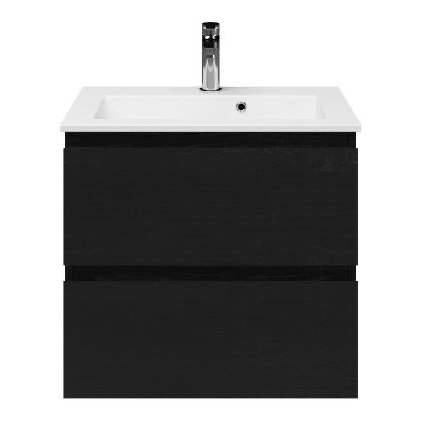 Renesse badmeubel 60 cm zwart eiken met keramische Compact wastafel wit glans