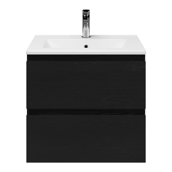 Renesse badmeubel 60 cm zwart eiken met keramische Huisduinen wastafel wit glans