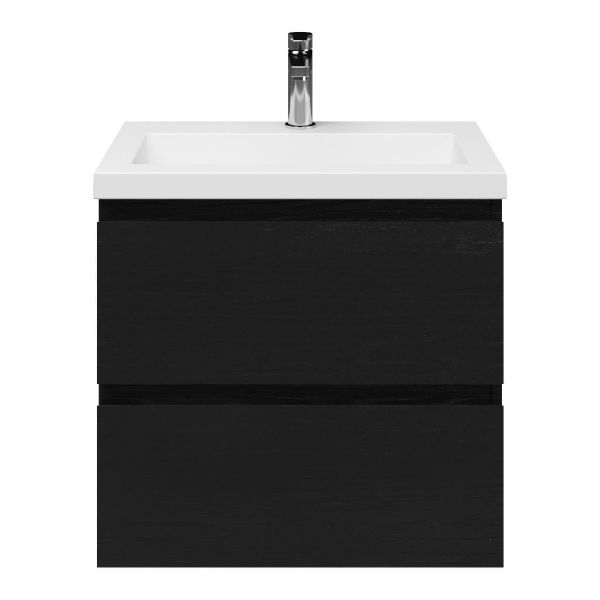 Renesse badmeubel 60 cm zwart eiken met polystone Cadzand wastafel wit glans, 1 kraangat