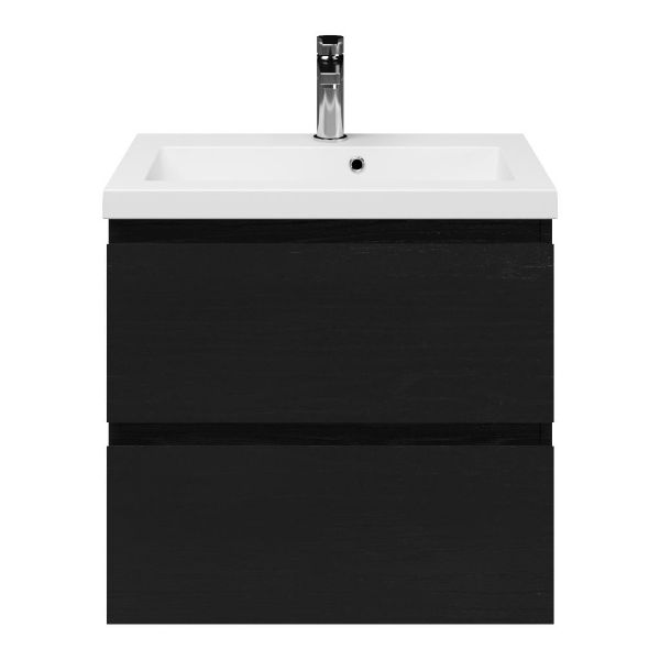 Renesse badmeubel 60 cm zwart eiken met polystone Cadzand wastafel wit glans, 1 kraangat