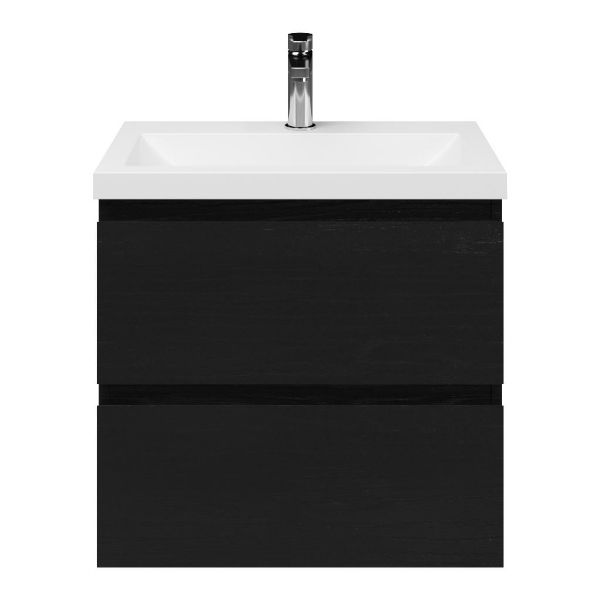 Renesse badmeubel 60 cm zwart eiken met polystone Scharendijke wastafel wit glans