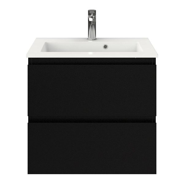 Renesse badmeubel 60 cm zwart mat met keramische Compact wastafel wit glans