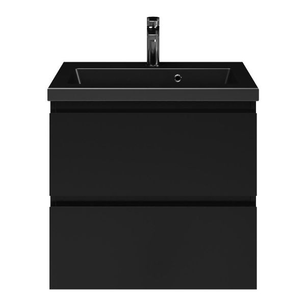 Renesse badmeubel 60 cm zwart mat met keramische Dishoek wastafel zwart mat, 1 kraangat