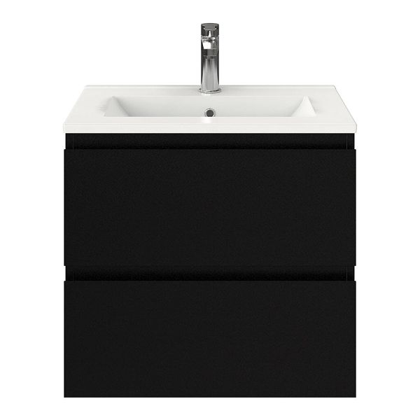Renesse badmeubel 60 cm zwart mat met keramische Huisduinen wastafel wit glans