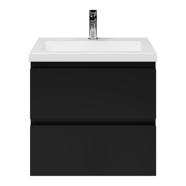 Renesse badmeubel 60 cm zwart mat met polystone Cadzand wastafel wit mat, 1 kraangat, zonder overloop