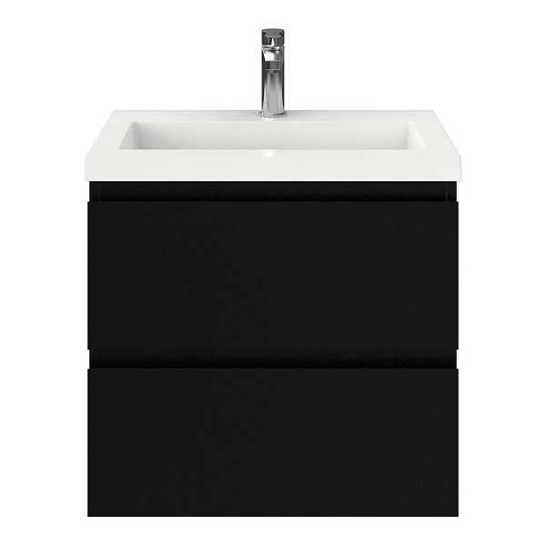 Renesse badmeubel 60 cm zwart mat met polystone Cadzand wastafel wit glans, 1 kraangat