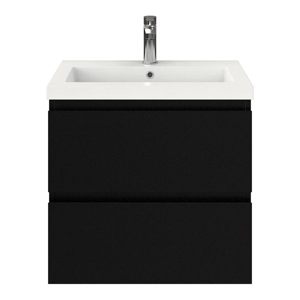 Renesse badmeubel 60 cm zwart mat met polystone Cadzand wastafel wit glans, 1 kraangat