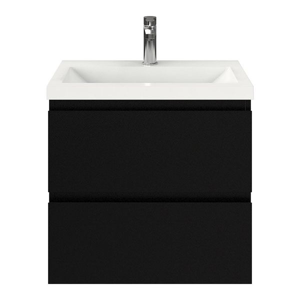 Renesse badmeubel 60 cm zwart mat met polystone Scharendijke wastafel wit glans