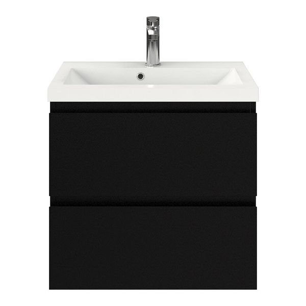 Renesse badmeubel 60 cm zwart mat met polystone Scharendijke wastafel wit glans