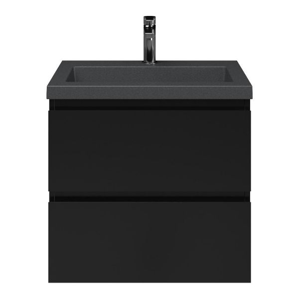 Renesse badmeubel 60 cm zwart mat met quartz Cadzand-Q wastafel grijs mat, 1 kraangat