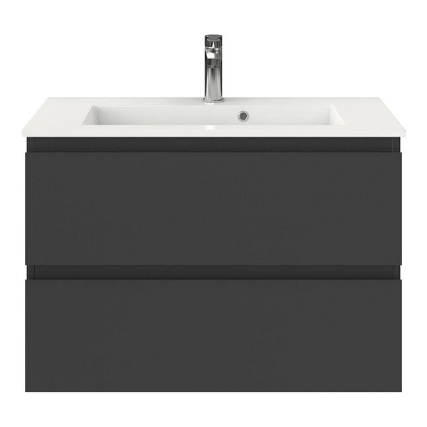 Renesse badmeubel 80 cm antraciet mat met keramische Compact wastafel wit glans
