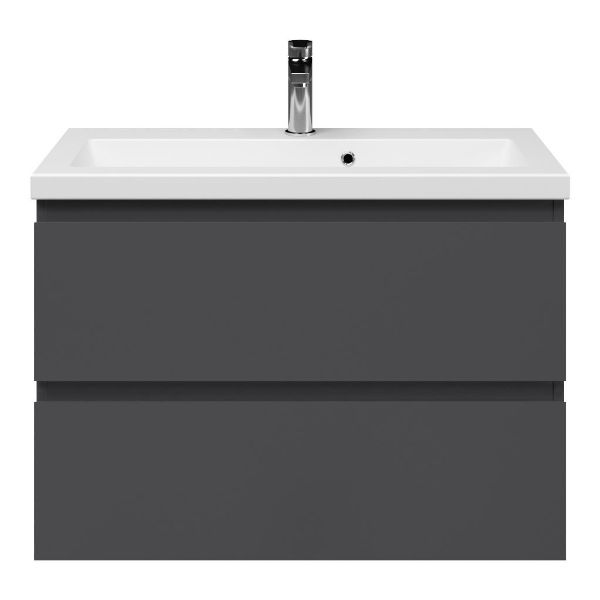 Renesse badmeubel 80 cm antraciet mat met keramische Dishoek wastafel wit mat, 1 kraangat