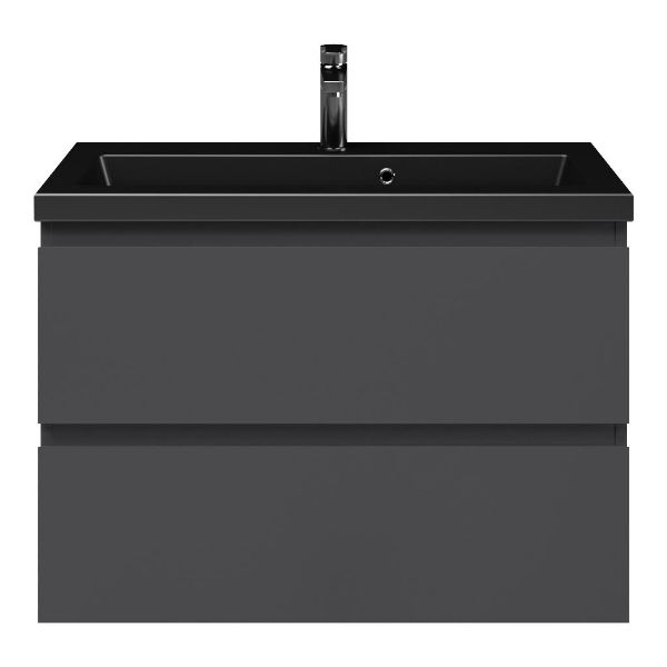 Renesse badmeubel 80 cm antraciet mat met keramische Dishoek wastafel zwart mat, 1 kraangat