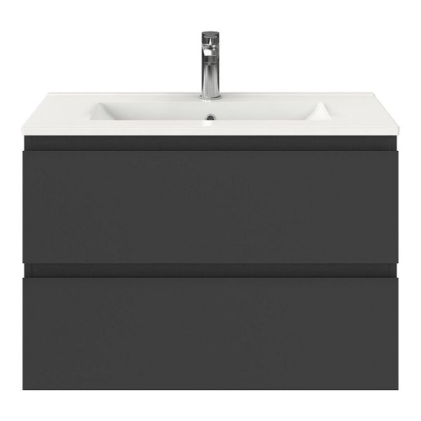 Renesse badmeubel 80 cm antraciet mat met keramische Huisduinen wastafel wit glans