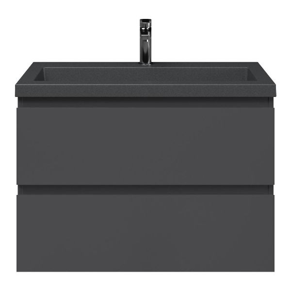 Renesse badmeubel 80 cm antraciet mat met polystone Cadzand wastafel grijs mat