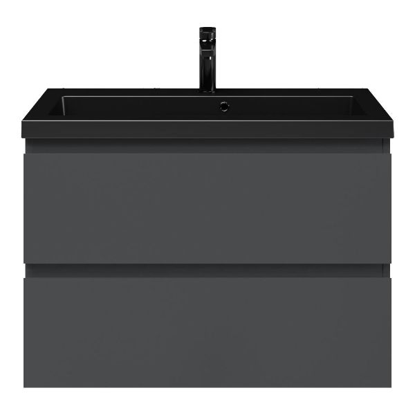 Renesse badmeubel 80 cm antraciet mat met polystone Cadzand wastafel zwart mat, 1 kraangat