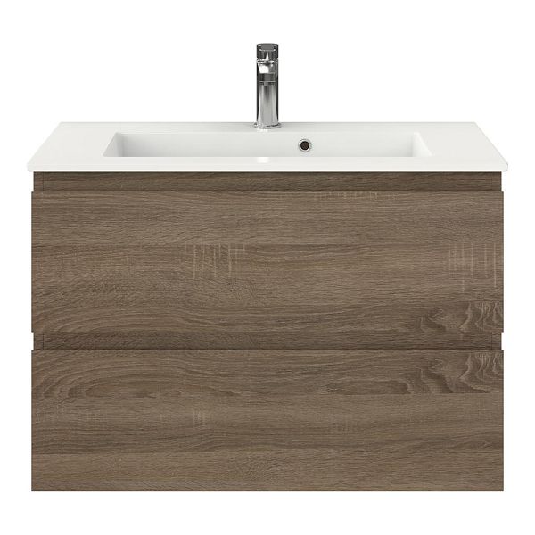 Renesse badmeubel 80 cm donker eiken met keramische Compact wastafel wit glans