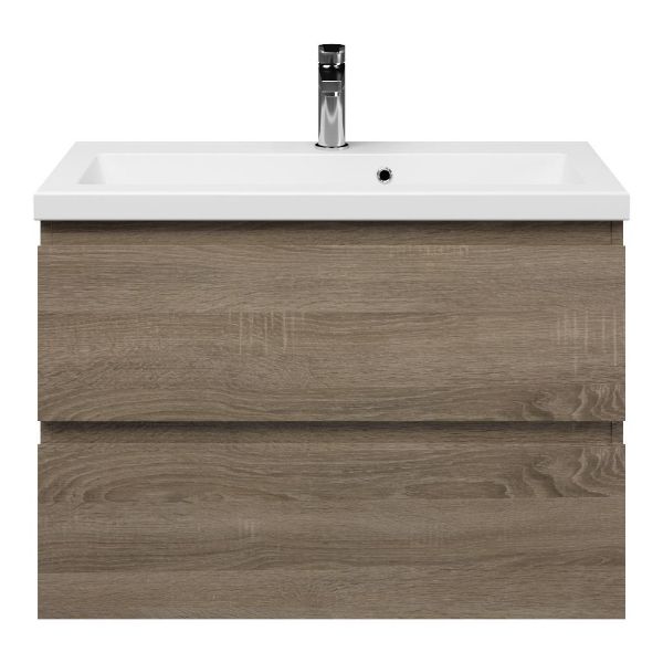 Renesse badmeubel 80 cm donker eiken met keramische Dishoek wastafel wit glans, 1 kraangat