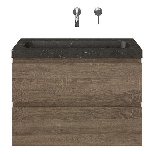 Renesse badmeubel 80 cm donker eiken met natuurstenen Stone wastafel blue stone